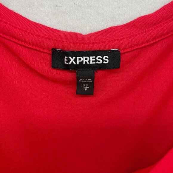 Express Top Women's Sz XS Red Round Neck Short Sleeve Stretch Long Back Pullover - Picture 9 of 11